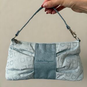 Vintage Y2K Salvatore Ferragamo Baby Blue Gancini Shoulder Purse Pouchette 2000s